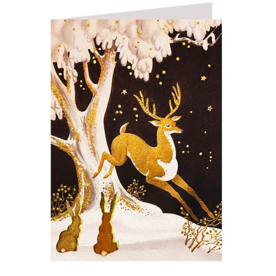 Gorgeous Glittered Deer and Bunnies Christmas Card ~ England